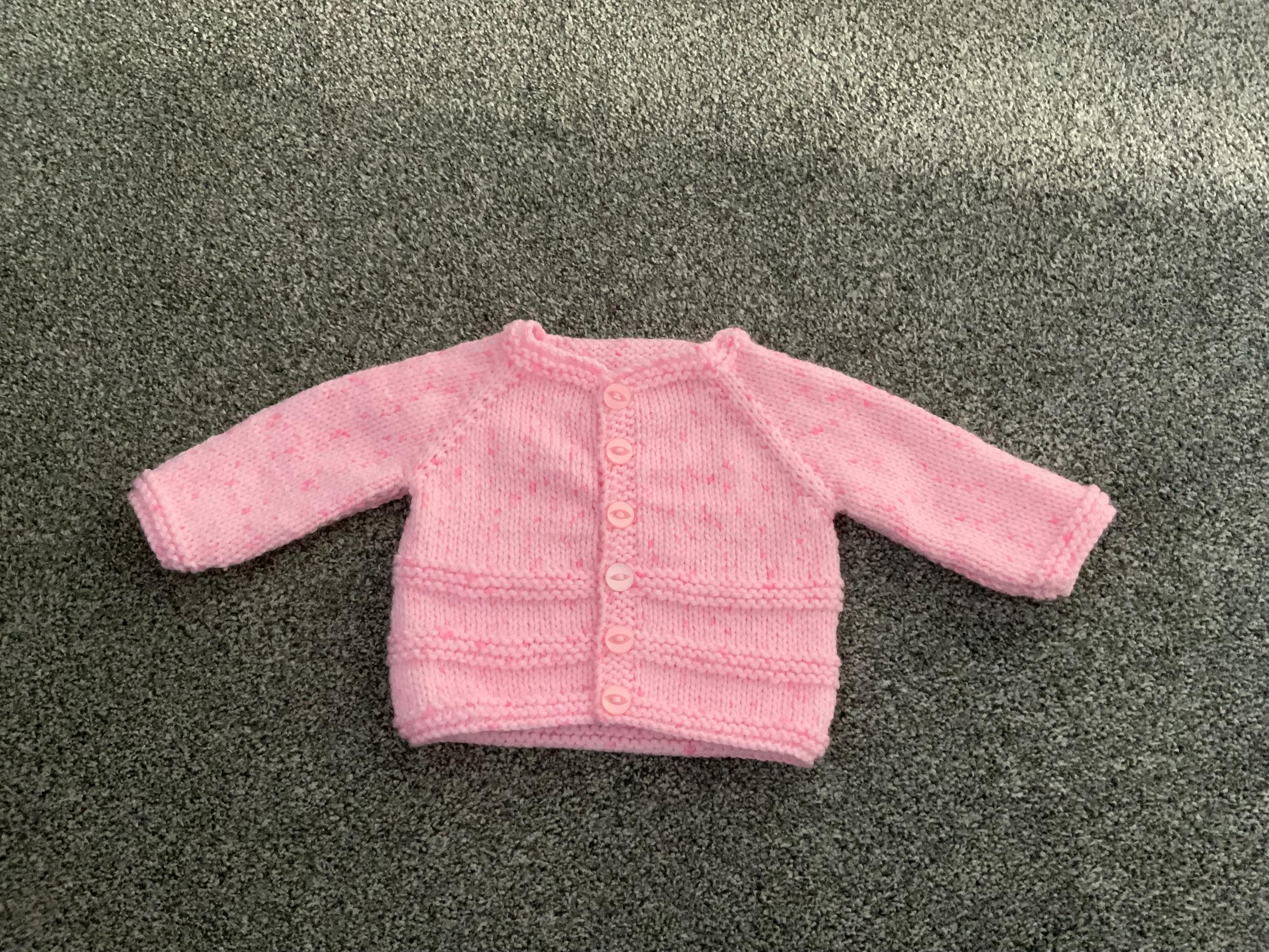 Finished Simple Baby Cardigan — free knitting pattern