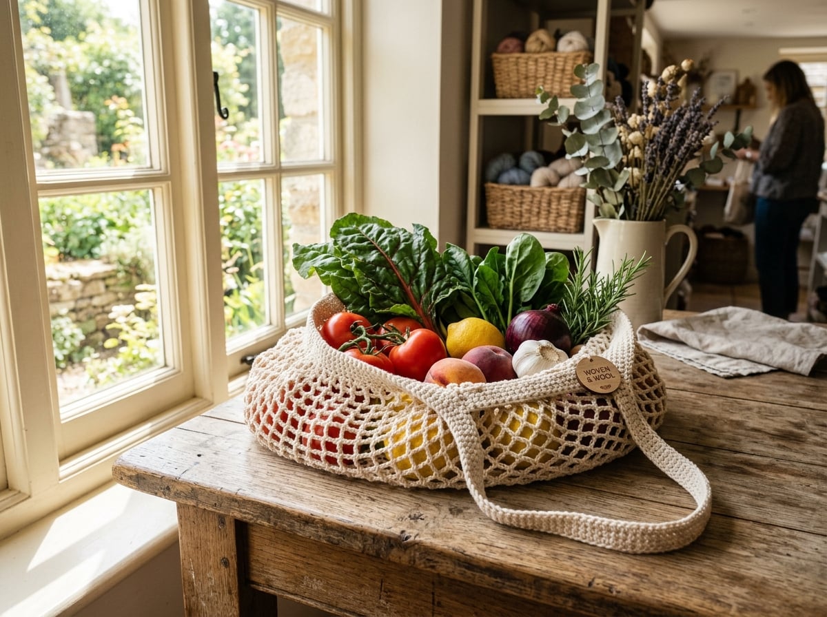Finished Crochet Mesh Market Bag — free crochet pattern