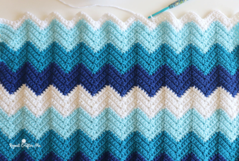 Finished Chevron Ripple Blanket — free crochet pattern
