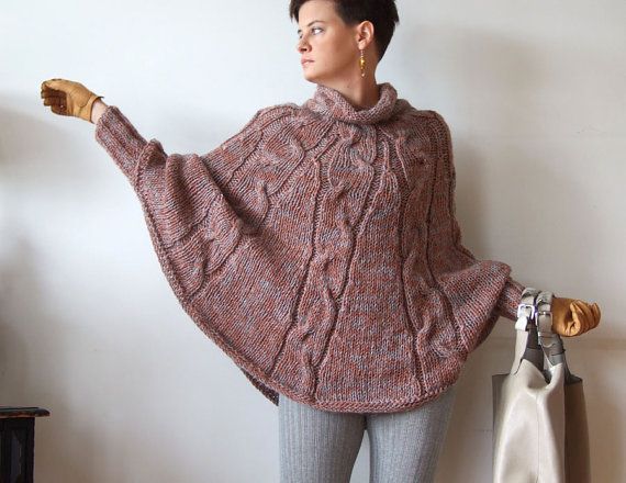 Finished Easy Chunky Poncho — free knitting pattern