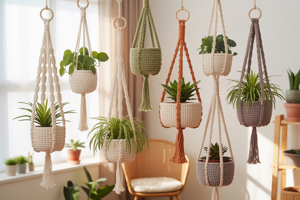 Finished Crochet Plant Hanger — free crochet pattern