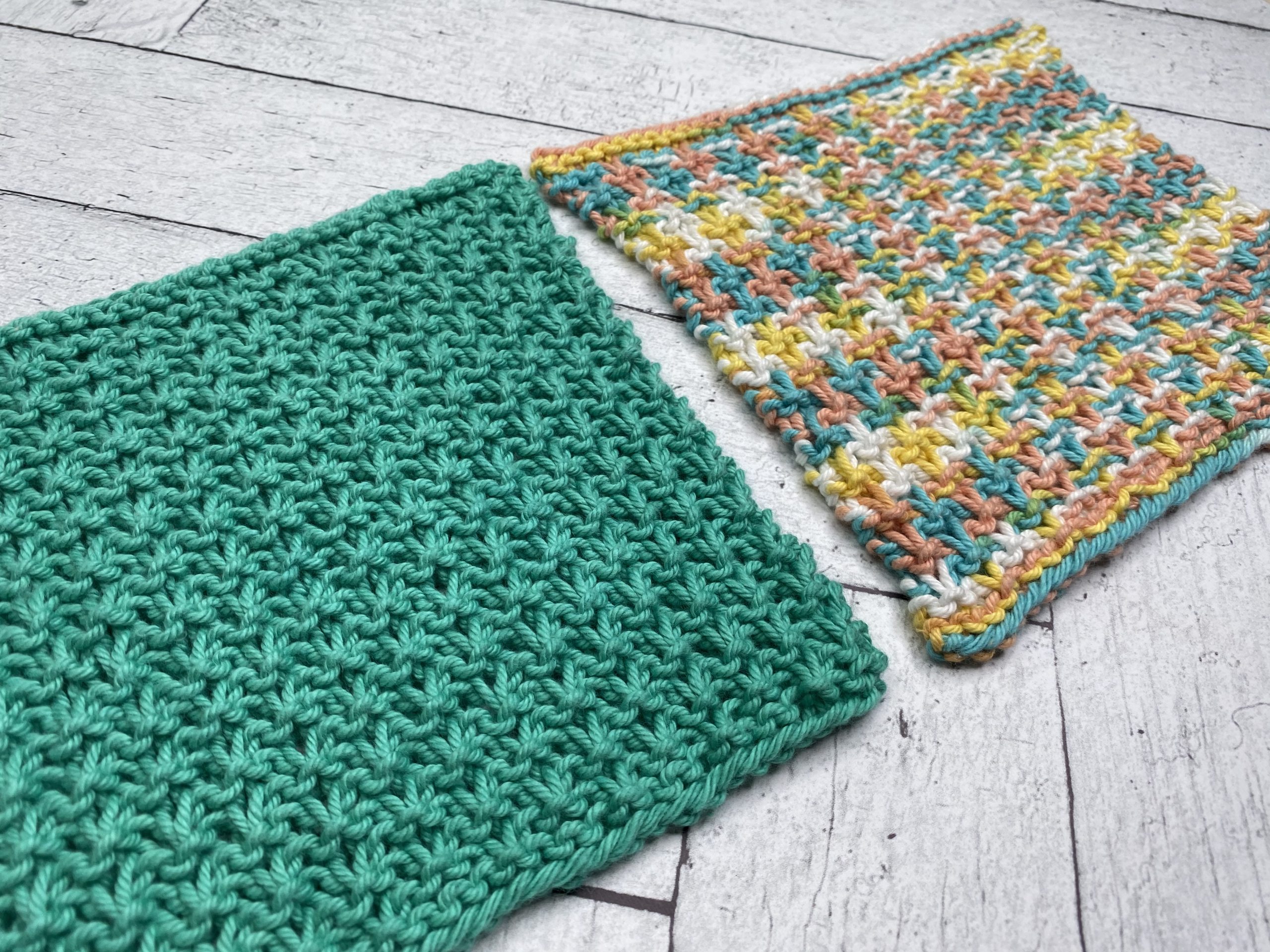 Finished Cotton Dishcloth Trio — free knitting pattern