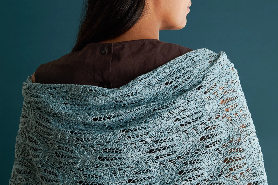 Finished Feather-and-Fan Lace Shawl — free knitting pattern