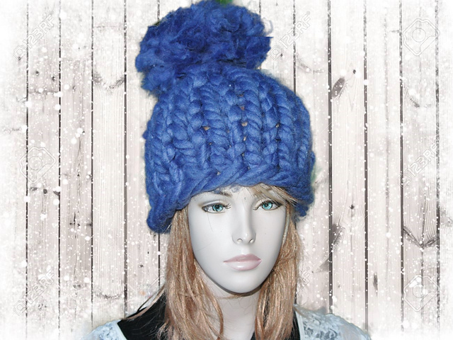 Finished Quick Pom-Pom Hat — free knitting pattern