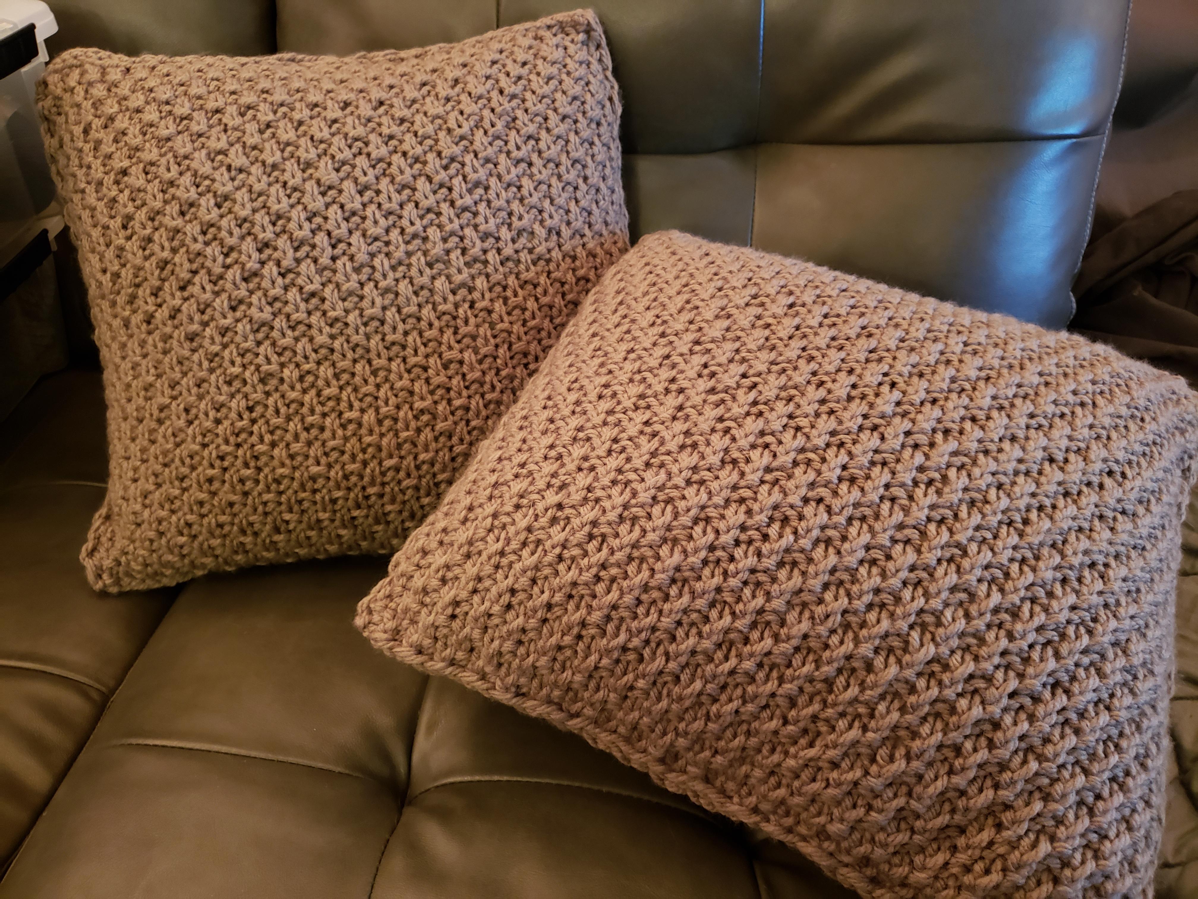 Finished Seed Stitch Cushion Cover — free knitting pattern